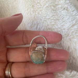Silver and Copper Pendant with Turquoise Stone